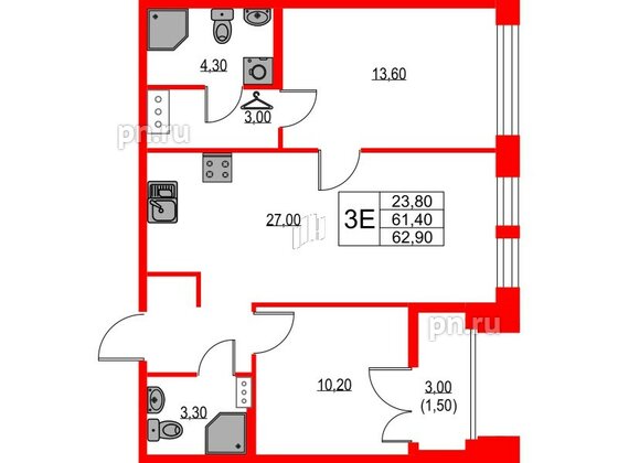 Квартира в ЖК NEWПИТЕР, 2 комнатная, 62.9 м², 8 этаж