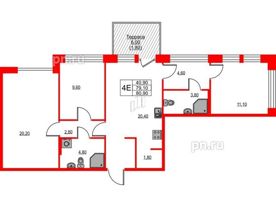 Квартира в ЖК NEWПИТЕР, 3 комнатная, 80.9 м², 2 этаж