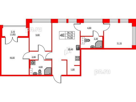 Квартира в ЖК NEWПИТЕР, 2 комнатная, 55.7 м², 8 этаж