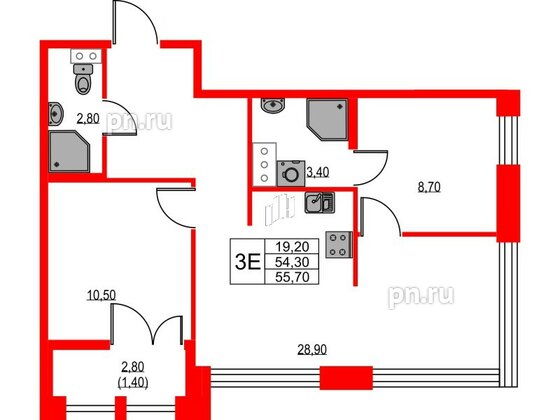 Квартира в ЖК NEWПИТЕР, 2 комнатная, 55.7 м², 9 этаж