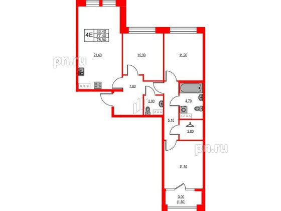 Квартира в ЖК NEWПИТЕР, 3 комнатная, 78.9 м², 3 этаж