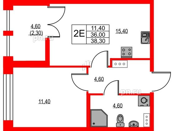 Квартира в ЖК NEWПИТЕР, 1 комнатная, 38.3 м², 3 этаж