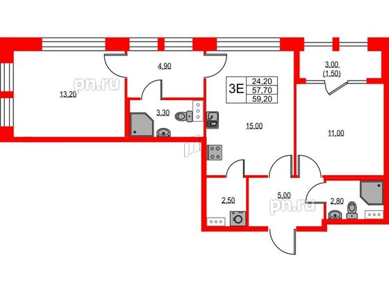 Квартира в ЖК NEWПИТЕР, 2 комнатная, 59.2 м², 4 этаж