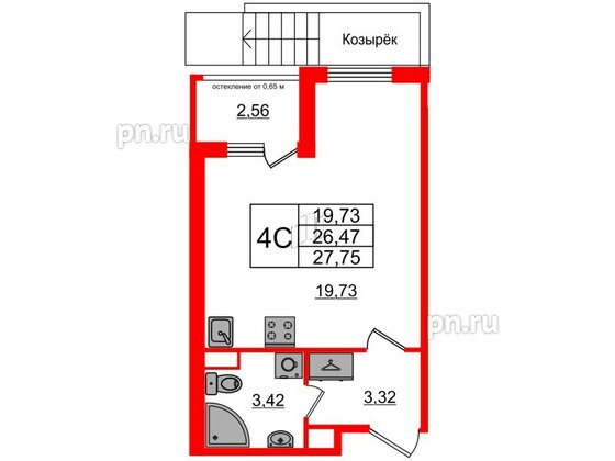 Квартира в ЖК 'Univer City', студия, 26.47 м², 1 этаж