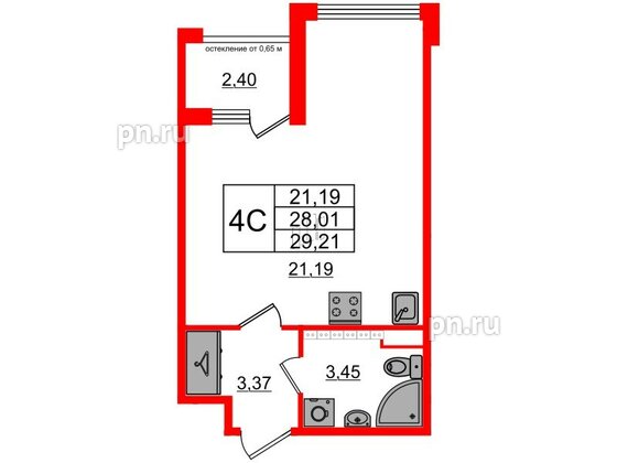 Квартира в ЖК Univer City, студия, 28.01 м², 4 этаж