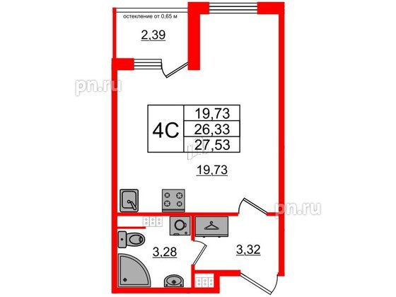 Квартира в ЖК 'Univer City', студия, 26.33 м², 4 этаж