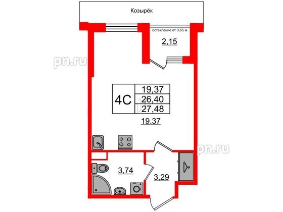 Квартира в ЖК 'Univer City', студия, 26.4 м², 2 этаж