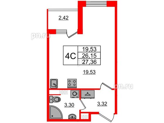 Квартира в ЖК 'Univer City', студия, 26.15 м², 4 этаж