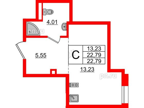 Апартаменты в ЖК ZOOM Черная речка, студия, 22.79 м², 3 этаж