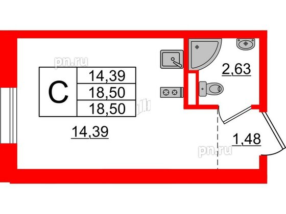 Апартаменты в ЖК ZOOM Черная речка, студия, 18.5 м², 3 этаж