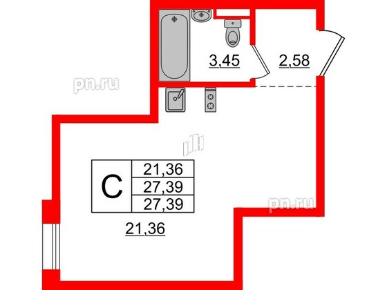 Апартаменты в ЖК ZOOM Черная речка, студия, 27.39 м², 3 этаж