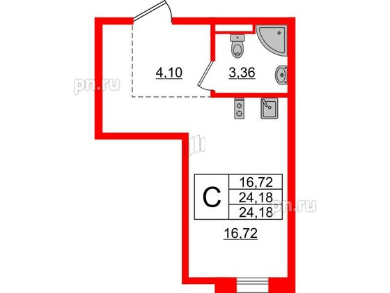 Апартаменты в ЖК ZOOM Черная речка, студия, 24.18 м², 3 этаж