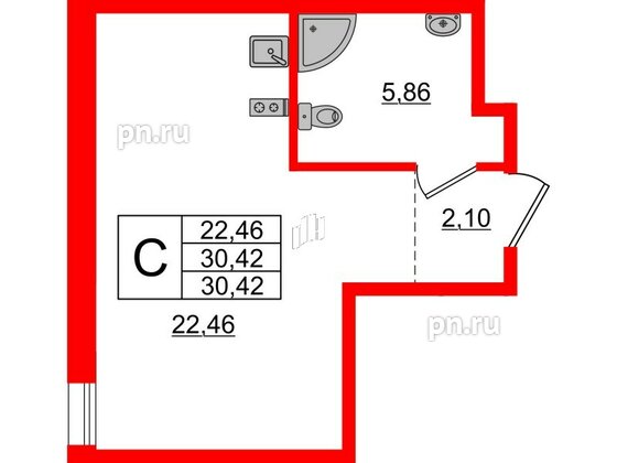 Апартаменты в ЖК ZOOM Черная речка, студия, 30.42 м², 3 этаж