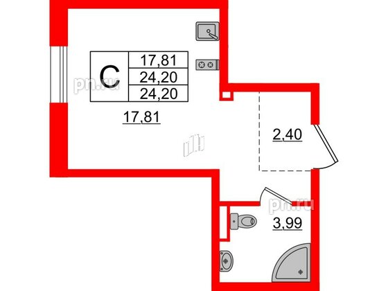 Апартаменты в ЖК ZOOM Черная речка, студия, 24.2 м², 3 этаж