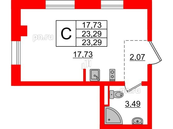 Апартаменты в ЖК ZOOM Черная речка, студия, 23.29 м², 3 этаж