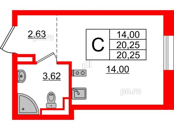 Апартаменты в ЖК ZOOM Черная речка, студия, 20.25 м², 3 этаж