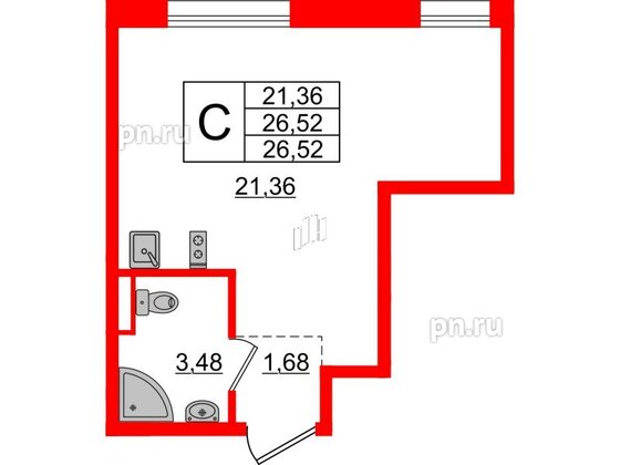 Апартаменты в ЖК ZOOM Черная речка, студия, 26.52 м², 3 этаж