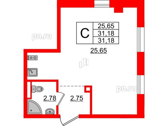 Апартаменты в ЖК ZOOM Черная речка, студия, 31.18 м², 3 этаж