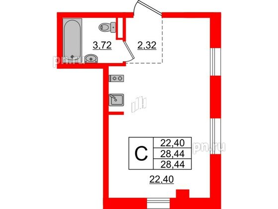 Апартаменты в ЖК ZOOM Черная речка, студия, 28.44 м², 3 этаж