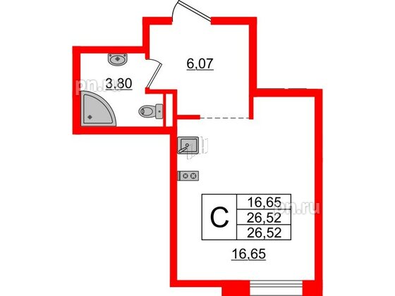 Апартаменты в ЖК ZOOM Черная речка, студия, 26.52 м², 3 этаж