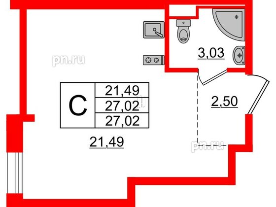 Апартаменты в ЖК ZOOM Черная речка, студия, 27.02 м², 3 этаж