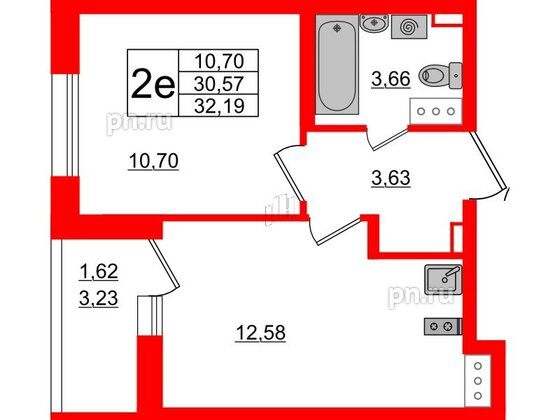 Квартира в ЖК Аквилон All in 3.0, 1 комнатная, 32.19 м², 12 этаж