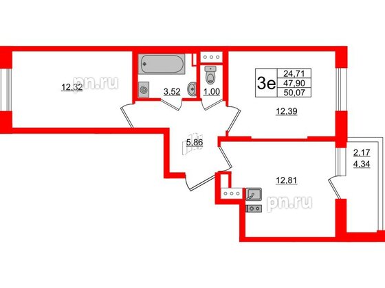 Квартира в ЖК Аквилон All in 3.0, 2 комнатная, 50.07 м², 9 этаж