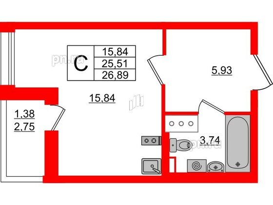 Квартира в ЖК Аквилон All in 3.0, студия, 26.89 м², 3 этаж