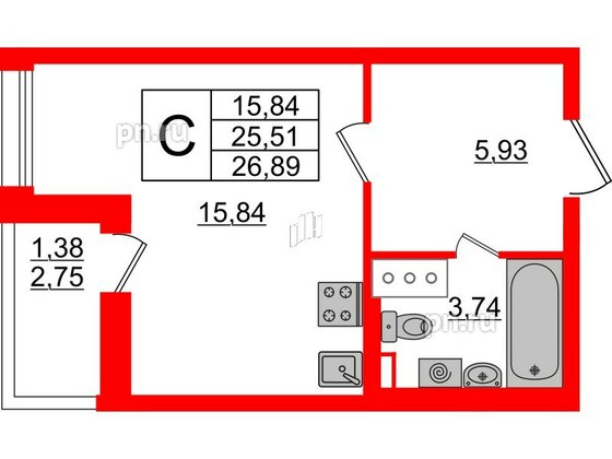 Квартира в ЖК Аквилон All in 3.0, студия, 26.89 м², 4 этаж