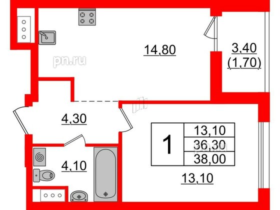 Квартира в ЖК А101 Лаголово, 1 комнатная, 38 м², 8 этаж