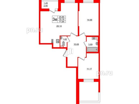 Квартира в ЖК Аквилон All in 3.0, 2 комнатная, 71.64 м², 2 этаж