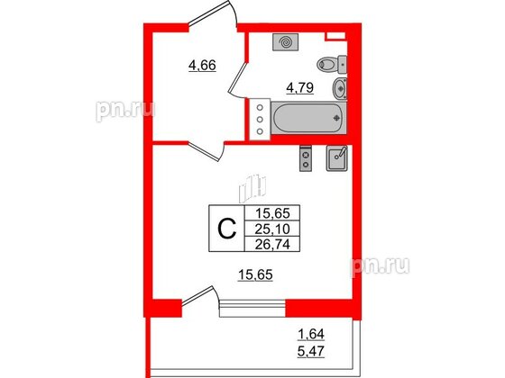 Квартира в ЖК Аквилон All in 3.0, студия, 26.74 м², 11 этаж