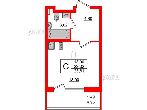 Квартира в ЖК Аквилон All in 3.0, студия, 23.81 м², 2 этаж