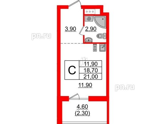 Квартира в ЖК А101 Лаголово, студия, 21 м², 2 этаж