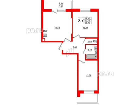 Квартира в ЖК Аквилон All in 3.0, 2 комнатная, 63.25 м², 2 этаж