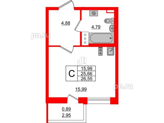 Квартира в ЖК Аквилон All in 3.0, студия, 26.55 м², 4 этаж