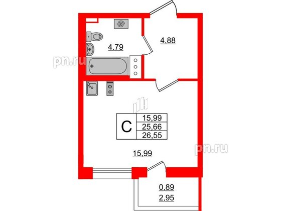 Квартира в ЖК Аквилон All in 3.0, студия, 26.55 м², 3 этаж