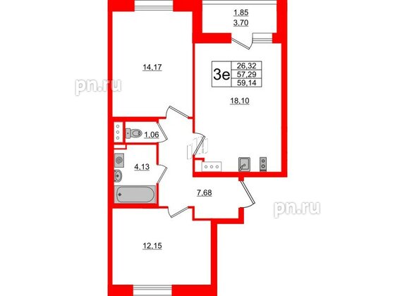 Квартира в ЖК Аквилон All in 3.0, 2 комнатная, 59.14 м², 10 этаж