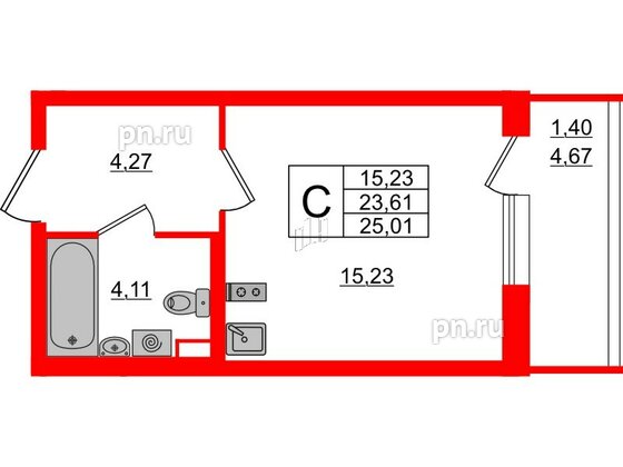 Квартира в ЖК Аквилон All in 3.0, студия, 25.01 м², 2 этаж