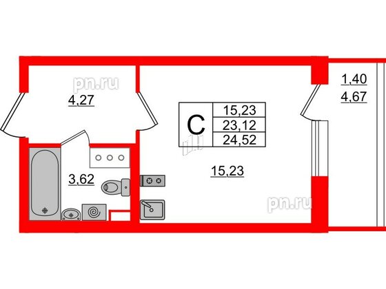 Квартира в ЖК Аквилон All in 3.0, студия, 24.52 м², 9 этаж