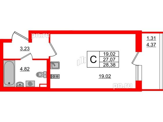 Квартира в ЖК Аквилон All in 3.0, студия, 28.38 м², 2 этаж