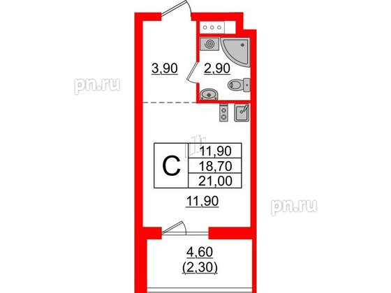 Квартира в ЖК А101 Лаголово, студия, 21 м², 5 этаж