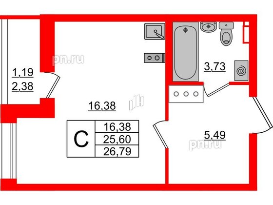 Квартира в ЖК Аквилон All in 3.0, студия, 26.79 м², 6 этаж