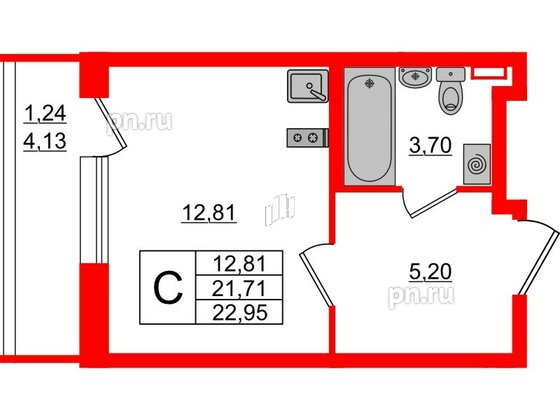 Квартира в ЖК Аквилон All in 3.0, студия, 22.95 м², 2 этаж