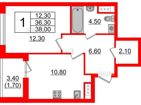 Квартира в ЖК А101 Лаголово, 1 комнатная, 38 м², 4 этаж