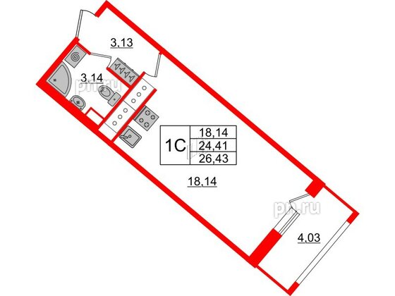 Квартира в ЖК 'Pulse Premier', студия, 24.41 м², 3 этаж