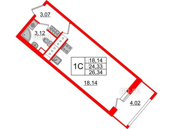 Квартира в ЖК Pulse Premier, студия, 24.33 м², 18 этаж