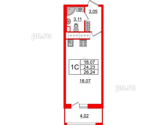 Квартира в ЖК Pulse Premier, студия, 24.23 м², 3 этаж