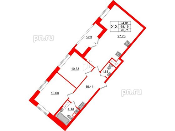 Квартира в ЖК 'Pulse Premier', 2 комнатная, 68.19 м², 14 этаж