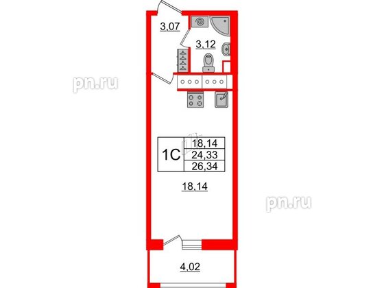 Квартира в ЖК 'Pulse Premier', студия, 24.33 м², 18 этаж